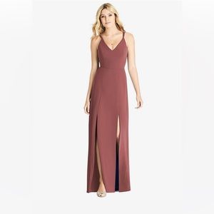 Social Bridesmaids Dual Spaghetti Strap Crepe Dress with Front Slits
